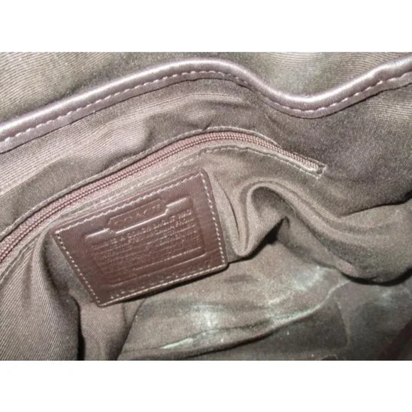 Coach Logo Leather Trim Flap Shoulder Tan Canvas Hobo Bag - Picture 4 of 9